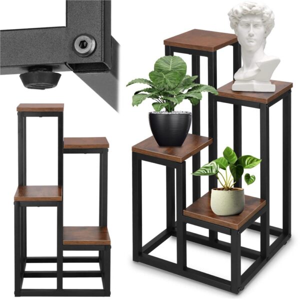 Stand pentru flori, cadru metalic, 4 etajere, 34x34x68 cm, maro inchis - imagine 10