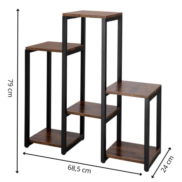 Suport pentru flori, 79x69x24 cm, negru/maro inchis – 6 rafturi, cadru metalic, design modern - imagine 2