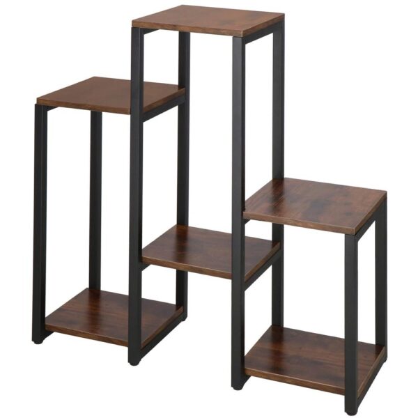 Suport pentru flori, 79x69x24 cm, negru/maro inchis – 6 rafturi, cadru metalic, design modern - imagine 3