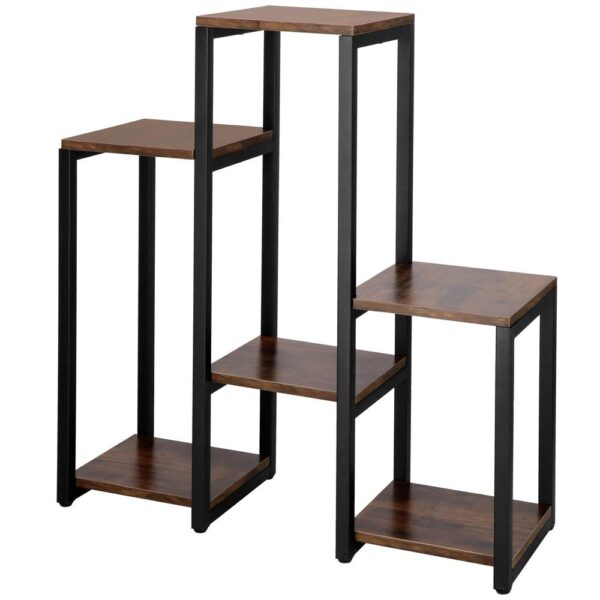 Suport pentru flori, 79x69x24 cm, negru/maro inchis – 6 rafturi, cadru metalic, design modern - imagine 4