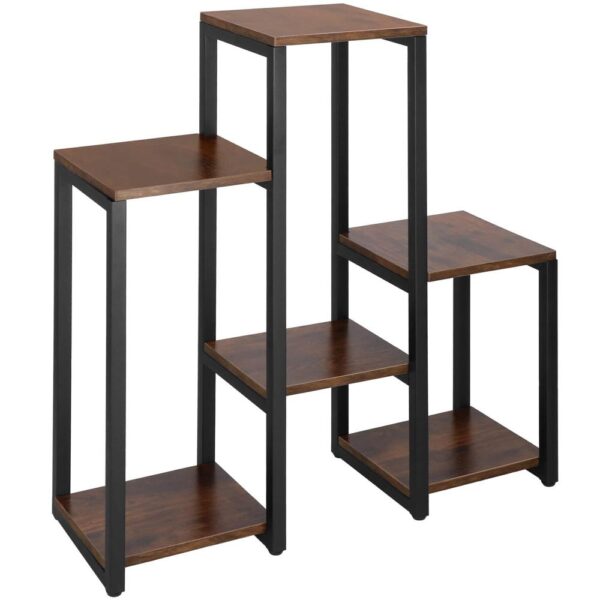 Suport pentru flori, 79x69x24 cm, negru/maro inchis – 6 rafturi, cadru metalic, design modern - imagine 8