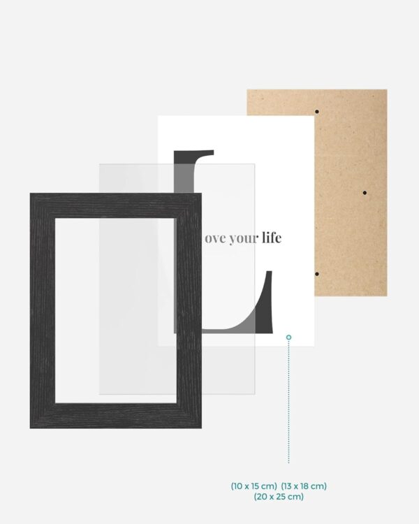 SONGMICS set rame foto 10 buc, 28x24 / 21x16 / 18x13 cm, negru, montaj perete sau birou, MDF si plastic - imagine 2