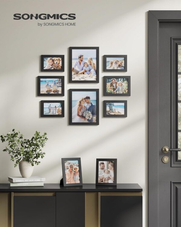 SONGMICS set rame foto 10 buc, 28x24 / 21x16 / 18x13 cm, negru, montaj perete sau birou, MDF si plastic - imagine 7