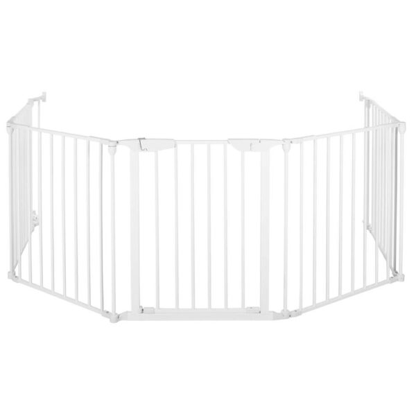 Bariera de protectie pentru copii, 318x75 cm, alba – 5 panouri, poarta cu blocare, montaj pe perete - imagine 12