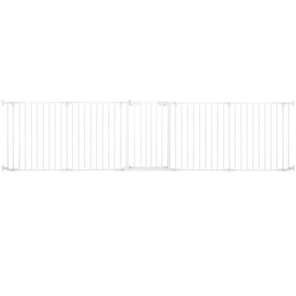 Bariera de protectie pentru copii, 318x75 cm, alba – 5 panouri, poarta cu blocare, montaj pe perete - imagine 13