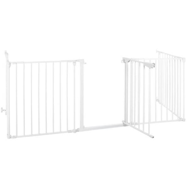 Bariera de protectie pentru copii, 318x75 cm, alba – 5 panouri, poarta cu blocare, montaj pe perete - imagine 9