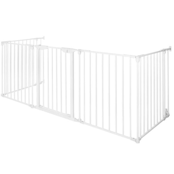 Bariera de protectie pentru copii, 318x75 cm, alba – 5 panouri, poarta cu blocare, montaj pe perete - imagine 10