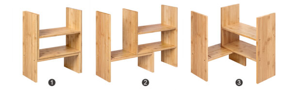 SONGMICS Organizator modular cu 3 forme de depozitare reglabile, din bambus, 65x15x40 cm, maro - imagine 4