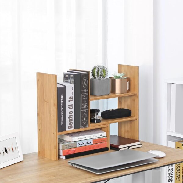 SONGMICS Organizator modular cu 3 forme de depozitare reglabile, din bambus, 65x15x40 cm, maro - imagine 8