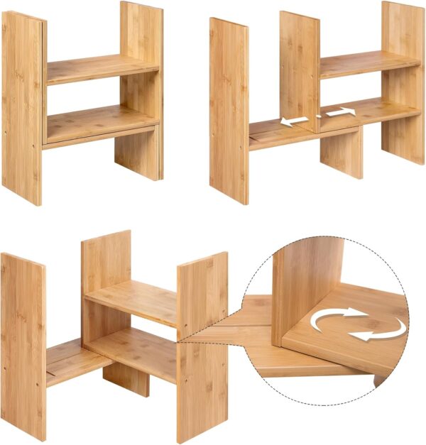 SONGMICS Organizator modular cu 3 forme de depozitare reglabile, din bambus, 65x15x40 cm, maro - imagine 9