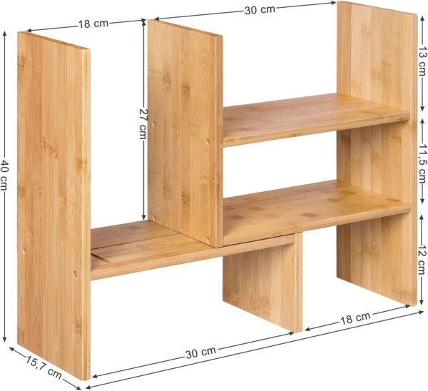SONGMICS Organizator modular cu 3 forme de depozitare reglabile, din bambus, 65x15x40 cm, maro - imagine 10