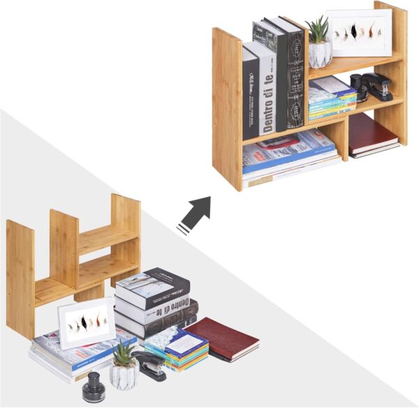 SONGMICS Organizator modular cu 3 forme de depozitare reglabile, din bambus, 65x15x40 cm, maro - imagine 11