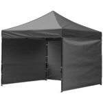 Cort tip pavilion cu 3 pereti laterali, structura solida otel si acoperis impermeabil PVC, 3x3 m cu inaltime reglabila, gri