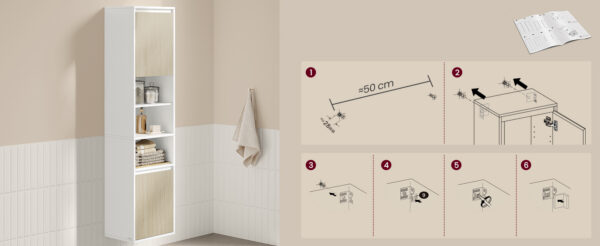 VASAGLE Dulap baie cu montare pe podea sau perete, 7 compartimente, 30x40x160 cm, alb bej - imagine 3