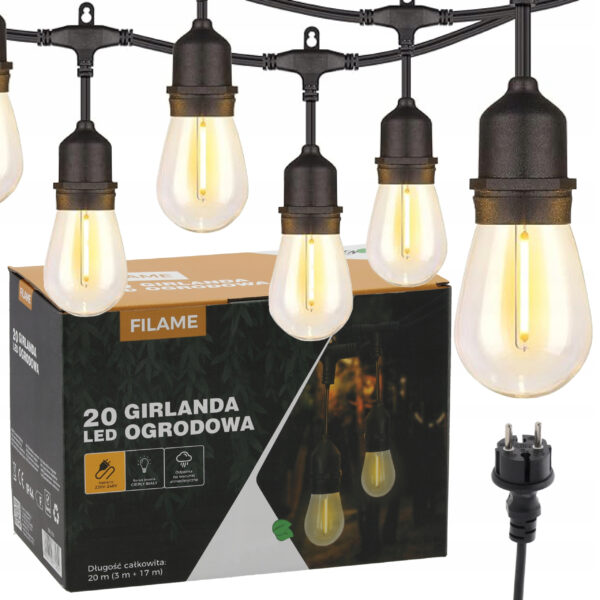 Ghirlanda luminoasa decorativa pentru exterior, alimentare la priza, 20 metri, 20 becuri LED cu iluminare calda 3000K, IP 44 - imagine 5