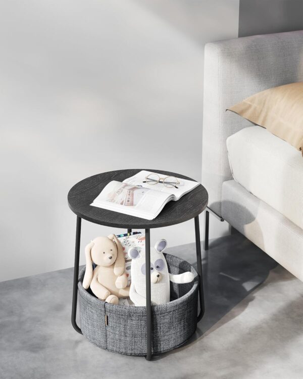 VASAGLE Masuta de cafea rotunda cu cos de stofa, stil modern, 45x50cm, negru-gri - imagine 2