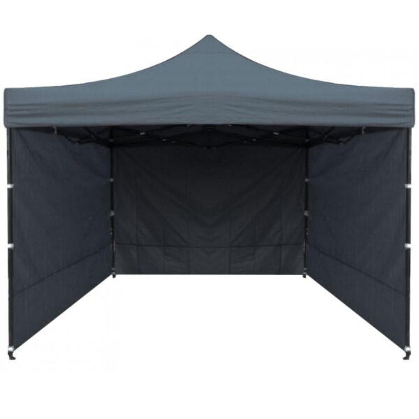 Cort tip pavilion cu 3 pereti laterali, structura solida otel si acoperis impermeabil PVC, 3x3 m cu inaltime reglabila, gri - imagine 4