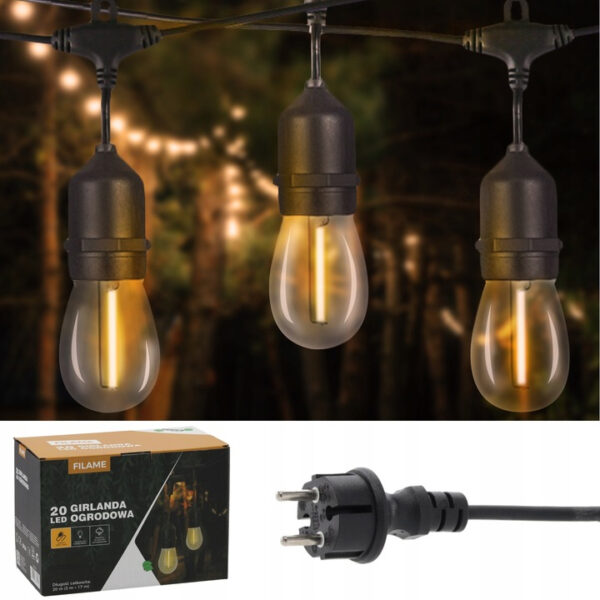 Ghirlanda luminoasa decorativa pentru exterior, alimentare la priza, 20 metri, 20 becuri LED cu iluminare calda 3000K, IP 44 - imagine 2