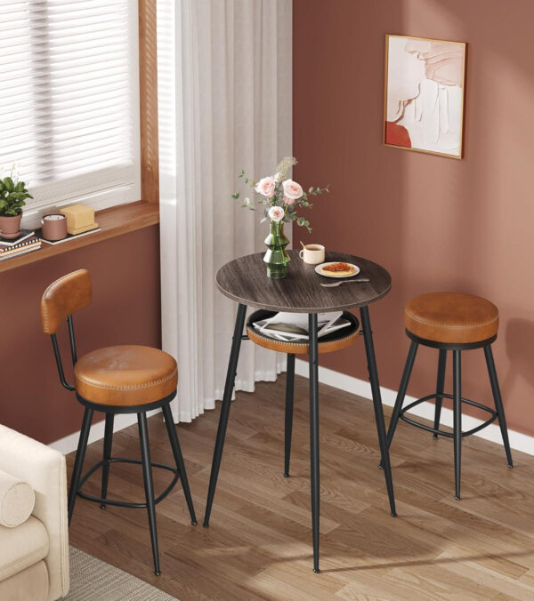 VASAGLE Masa de bar maro, 70x70x91 cm – design elegant cu piele artificiala, blat 60 cm, stabila si usor de asamblat - imagine 6