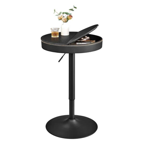 VASAGLE Masa de bar neagra, 59x59x(83-105) cm – inaltime reglabila, compartiment de depozitare - imagine 2