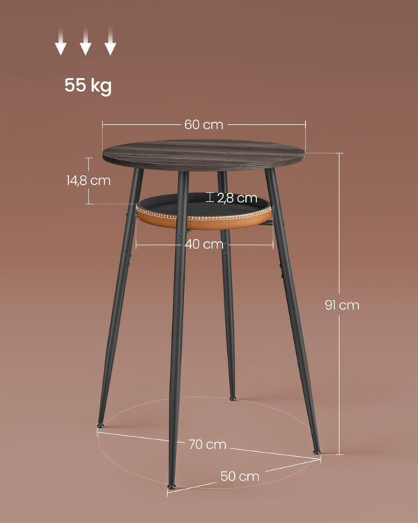 VASAGLE Masa de bar maro, 70x70x91 cm – design elegant cu piele artificiala, blat 60 cm, stabila si usor de asamblat - imagine 3