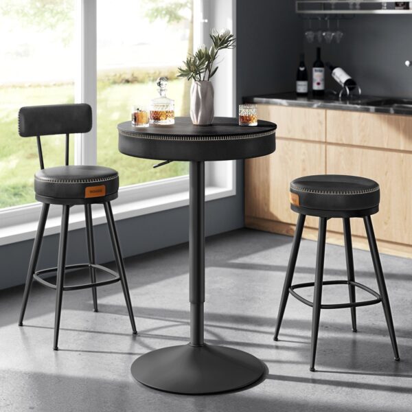 VASAGLE Masa de bar neagra, 59x59x(83-105) cm – inaltime reglabila, compartiment de depozitare - imagine 3