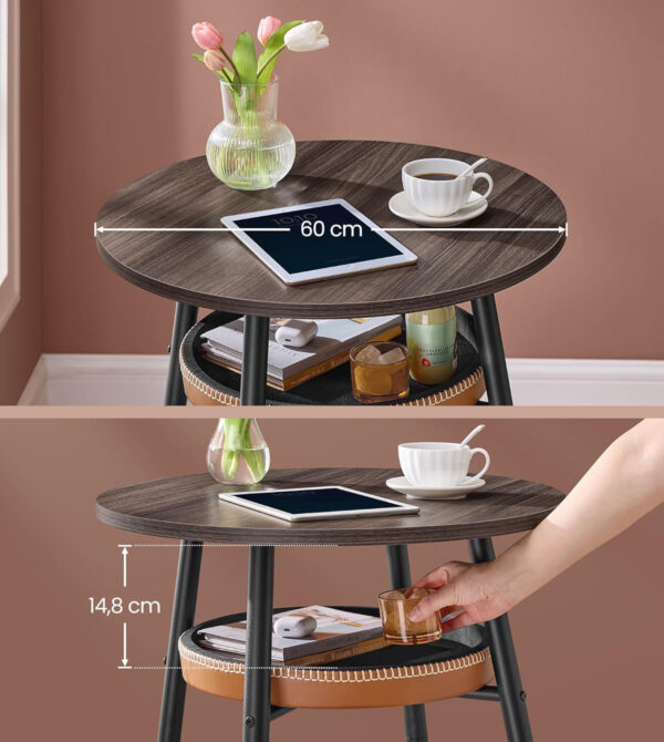 VASAGLE Masa de bar maro, 70x70x91 cm – design elegant cu piele artificiala, blat 60 cm, stabila si usor de asamblat - imagine 4