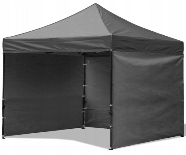 Cort tip pavilion cu 3 pereti laterali, structura solida otel si acoperis impermeabil PVC, 3x3 m cu inaltime reglabila, gri - imagine 8