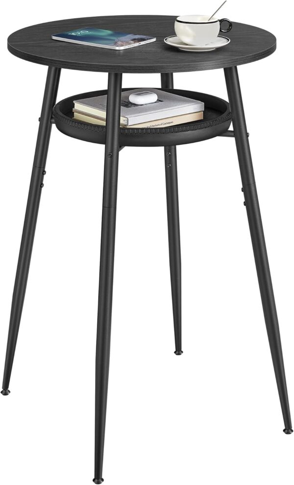 VASAGLE Masa de bar neagra, 70x70x91 cm – design elegant cu piele artificiala, blat 60 cm, stabila si usor de asamblat - imagine 2