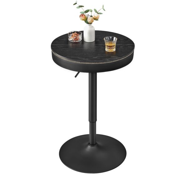 VASAGLE Masa de bar neagra, 59x59x(83-105) cm – inaltime reglabila, compartiment de depozitare - imagine 8