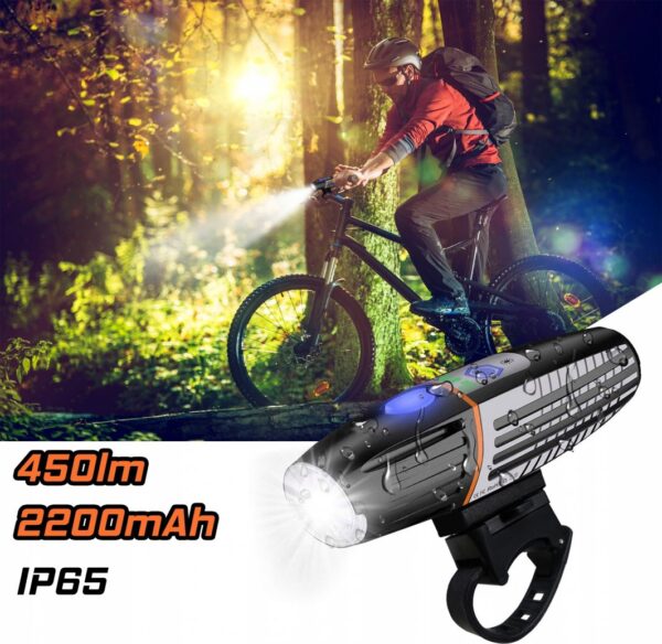 Lampa LED pentru bicicleta, reincarcabila USB, rezistenta la apa, 2200 mAh, autonomie pana la 15 ore - imagine 11
