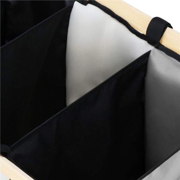 Cos de rufe cu 3 compartimente, cadru din lemn, 67x42x57 cm, 105 litri - imagine 9