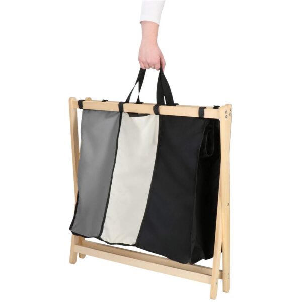 Cos de rufe cu 3 compartimente, cadru din lemn, 67x42x57 cm, 105 litri - imagine 17
