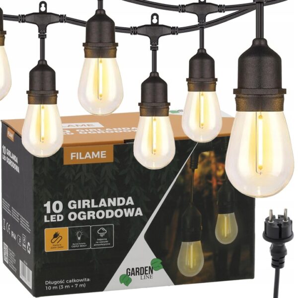 Ghirlanda luminoasa decorativa pentru exterior, alimentare la priza, 10 metri, 10 becuri LED cu iluminare calda 3000K, IP 44 - imagine 6