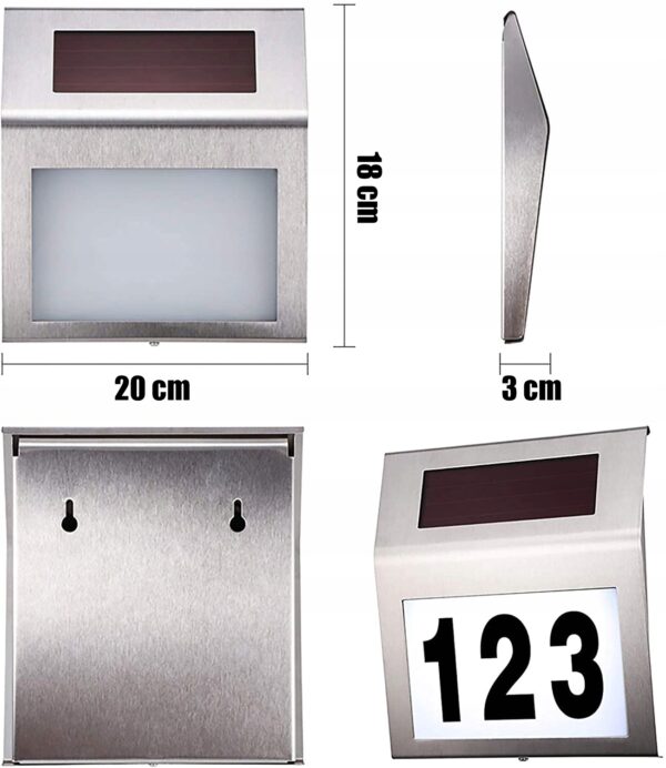 Lampa solara LED afisare numar de casa, inox, kit montare inclus, 20x18x3 cm - imagine 2