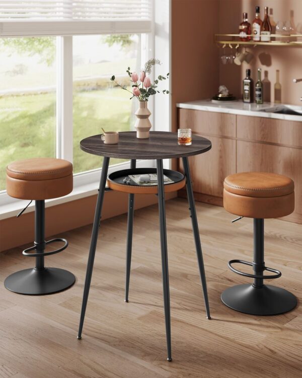 VASAGLE Masa de bar maro, 70x70x91 cm – design elegant cu piele artificiala, blat 60 cm, stabila si usor de asamblat - imagine 2