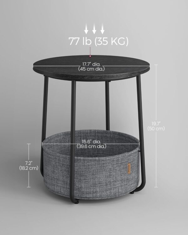 VASAGLE Masuta de cafea rotunda cu cos de stofa, stil modern, 45x50cm, negru-gri - imagine 3