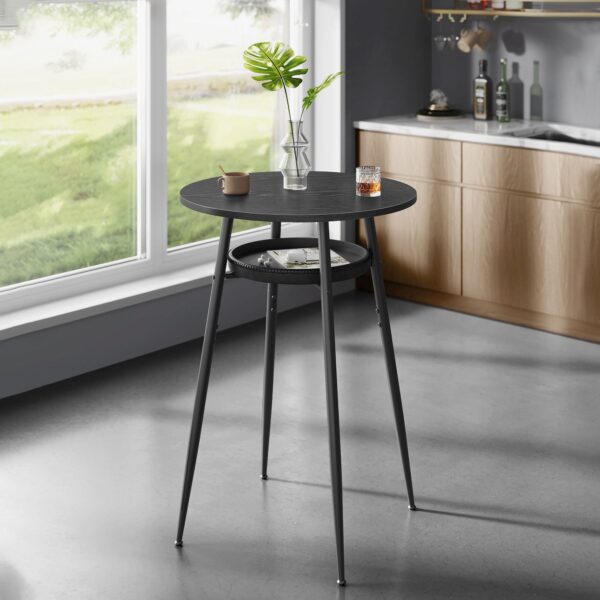 VASAGLE Masa de bar neagra, 70x70x91 cm – design elegant cu piele artificiala, blat 60 cm, stabila si usor de asamblat - imagine 3