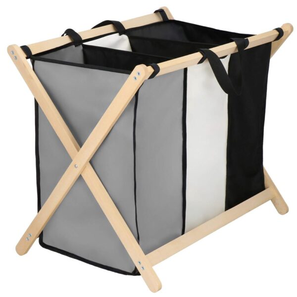 Cos de rufe cu 3 compartimente, cadru din lemn, 67x42x57 cm, 105 litri - imagine 25