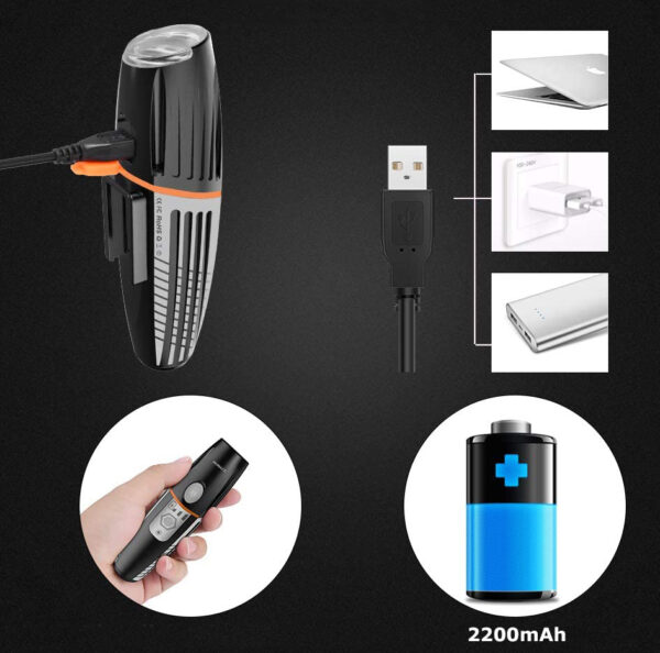 Lampa LED pentru bicicleta, reincarcabila USB, rezistenta la apa, 2200 mAh, autonomie pana la 15 ore - imagine 4