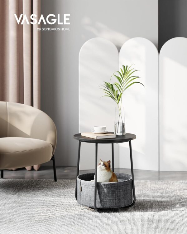 VASAGLE Masuta de cafea rotunda cu cos de stofa, stil modern, 45x50cm, negru-gri - imagine 4