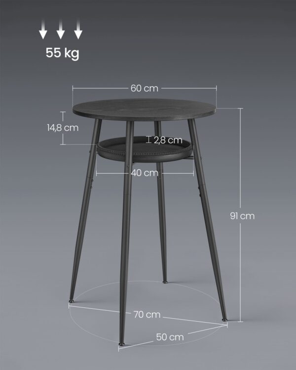 VASAGLE Masa de bar neagra, 70x70x91 cm – design elegant cu piele artificiala, blat 60 cm, stabila si usor de asamblat - imagine 4