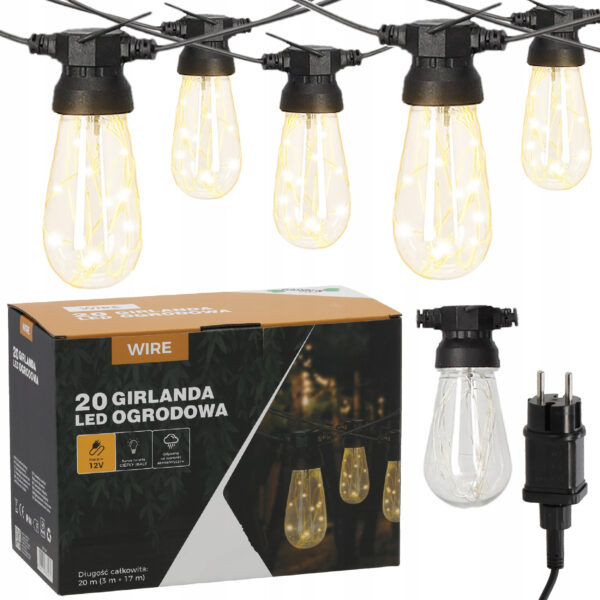 Ghirlanda luminoasa decorativa pentru exterior, alimentare la priza, 20 metri, 20 becuri LED cu iluminare calda 3000K, IP44 - imagine 5
