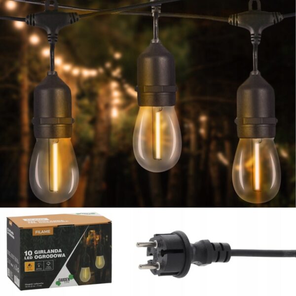 Ghirlanda luminoasa decorativa pentru exterior, alimentare la priza, 10 metri, 10 becuri LED cu iluminare calda 3000K, IP 44 - imagine 4