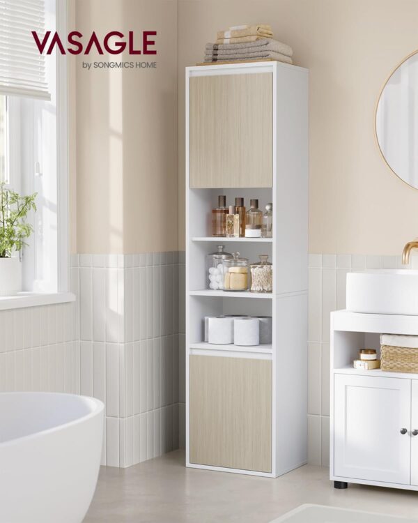 VASAGLE Dulap baie cu montare pe podea sau perete, 7 compartimente, 30x40x160 cm, alb bej - imagine 4