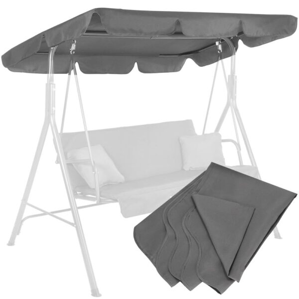 Husa din panza pentru leagan de gradina mare, viziera acoperis, 220x115 cm, gri - imagine 4