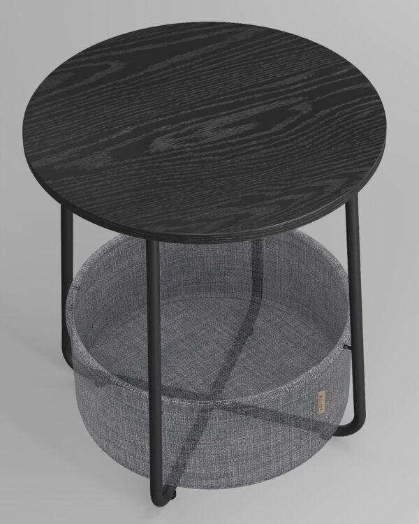 VASAGLE Masuta de cafea rotunda cu cos de stofa, stil modern, 45x50cm, negru-gri - imagine 5
