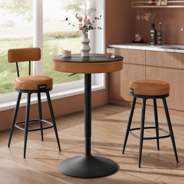 VASAGLE Masa de bar maro caramel, 59x59x(83-105) cm – inaltime reglabila, compartiment de depozitare - imagine 3