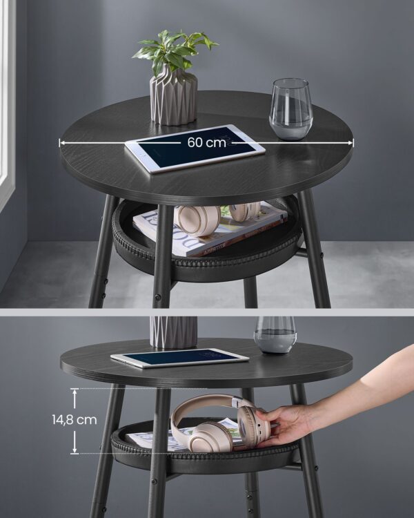 VASAGLE Masa de bar neagra, 70x70x91 cm – design elegant cu piele artificiala, blat 60 cm, stabila si usor de asamblat - imagine 5