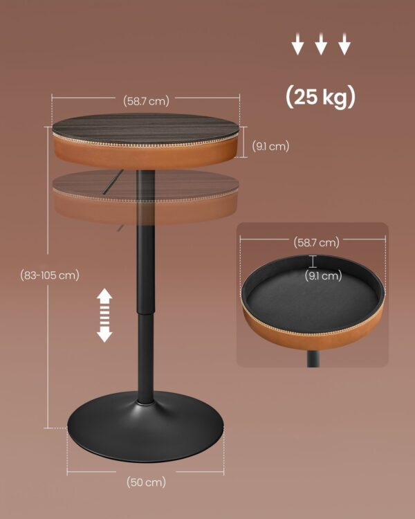 VASAGLE Masa de bar maro caramel, 59x59x(83-105) cm – inaltime reglabila, compartiment de depozitare - imagine 4